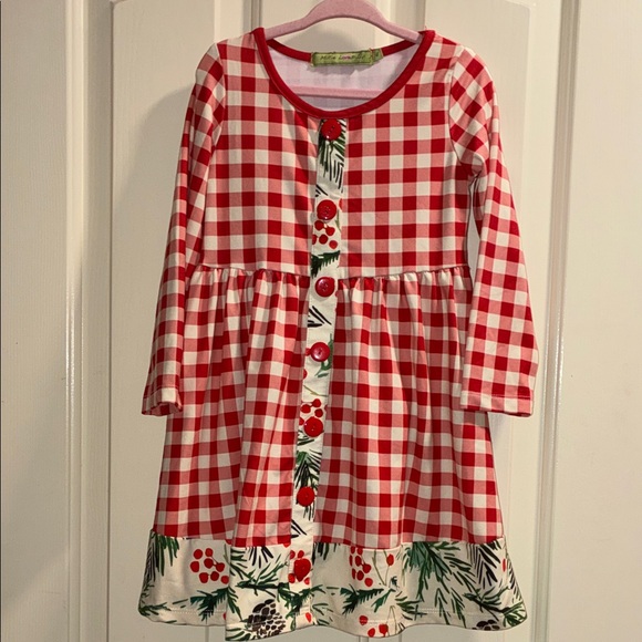 Christmas Charming Red Checkered Kids Dress with Festive Accents - Picture 1 of 7